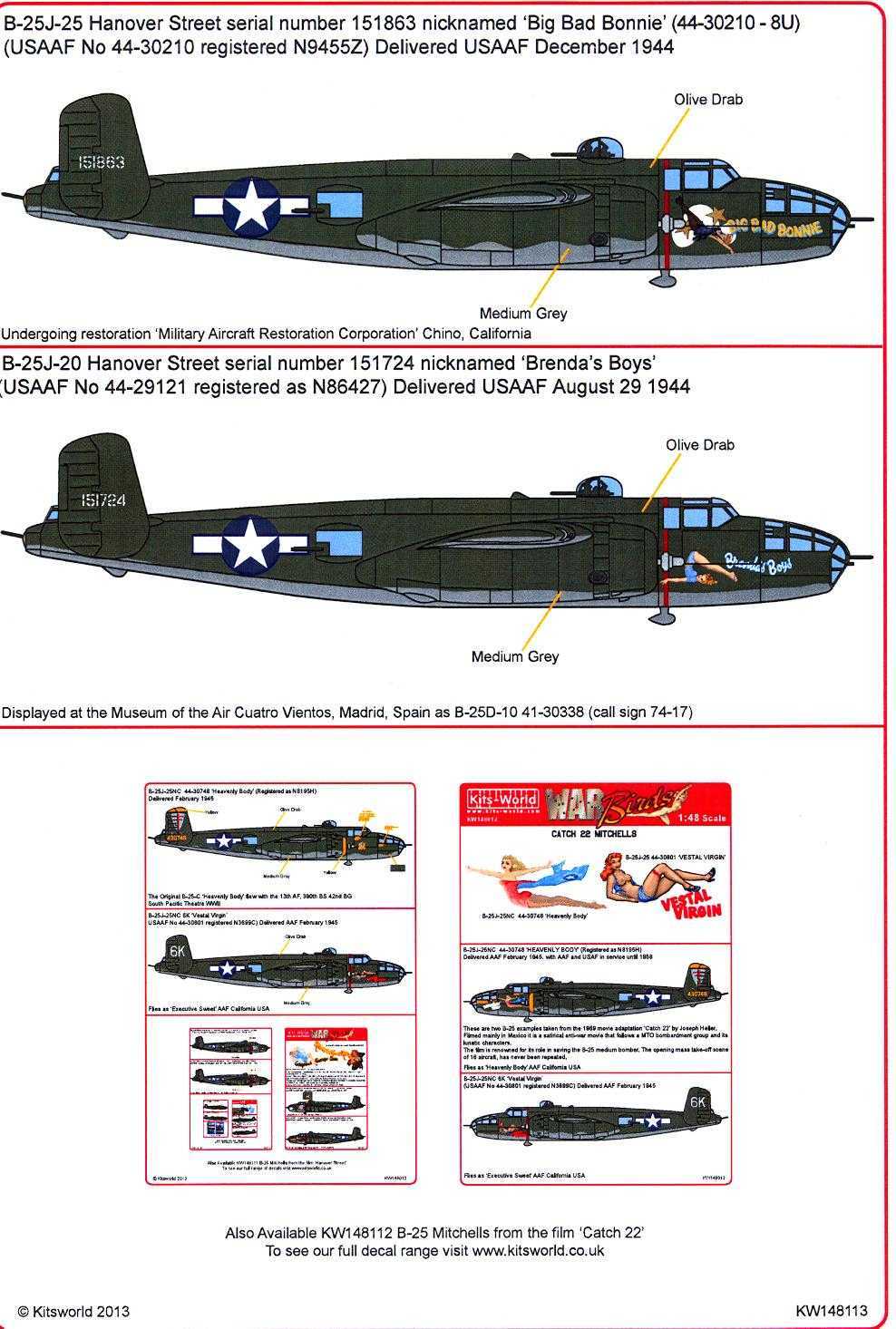 Kits World Decals 1 48 North American B 25J Mitchell Movie "Hanover